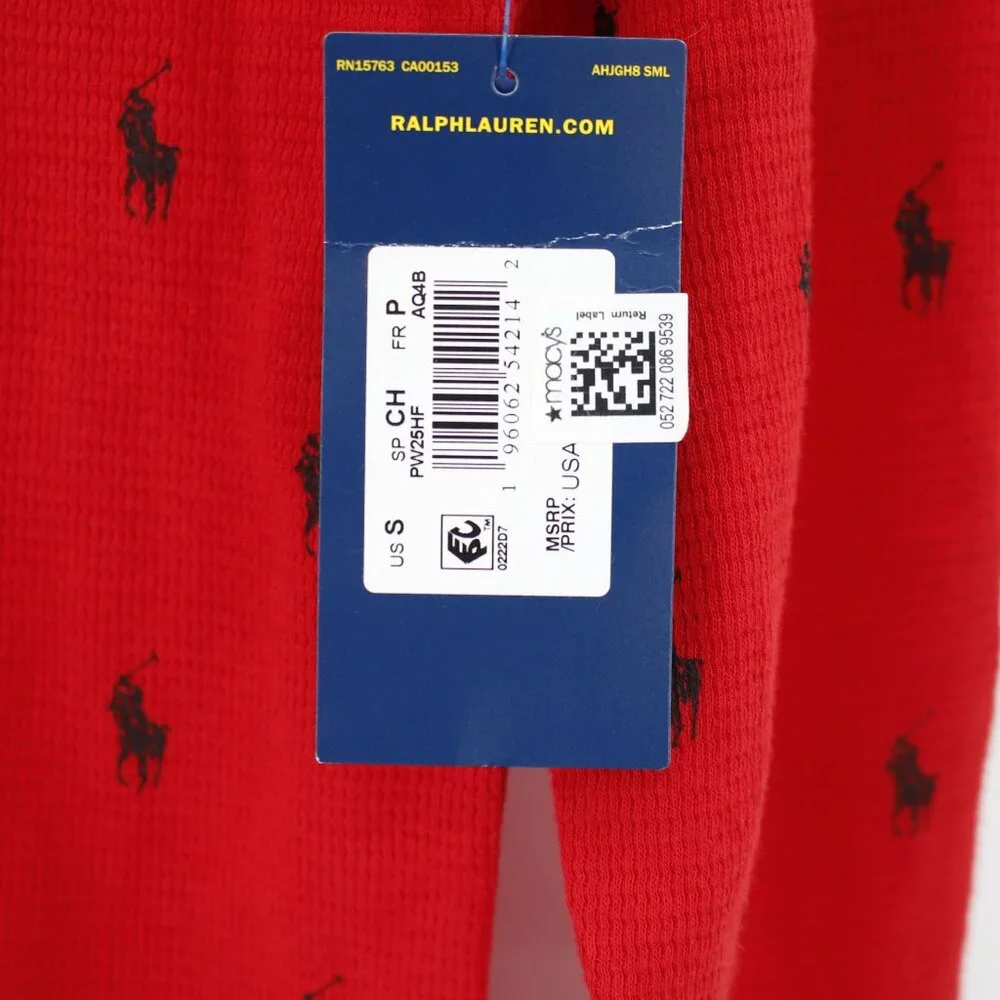 NWT Polo Ralph Lauren Sleepwear Mens Small Pony Thermal Waffle Knit‎ Long Sleeve